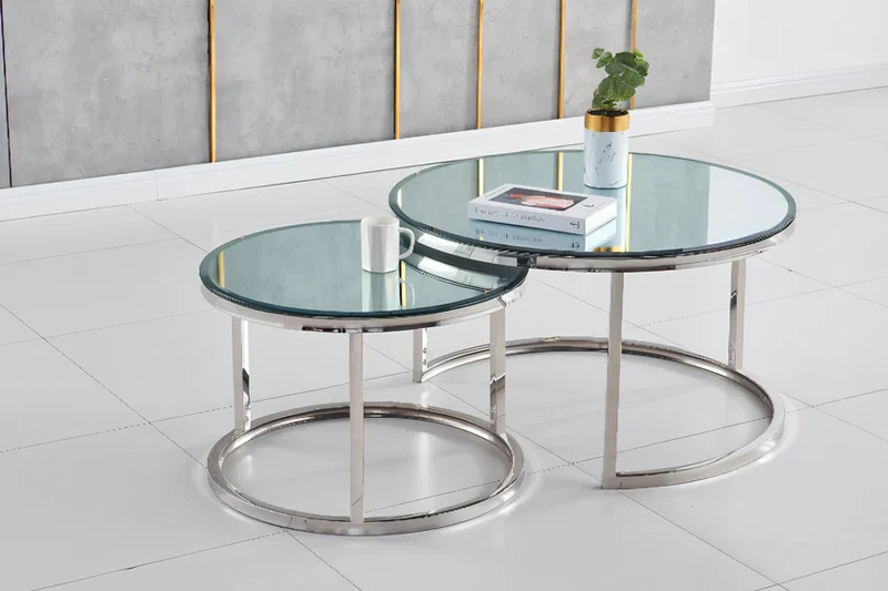 Table Basse Duo ROMI en verre argent