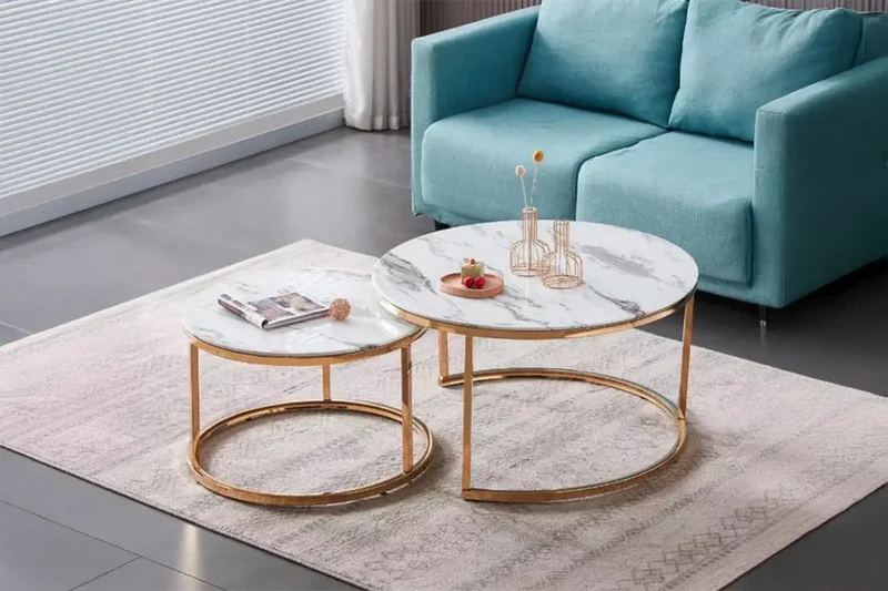Table Basse Duo ROMI marbre blanc or
