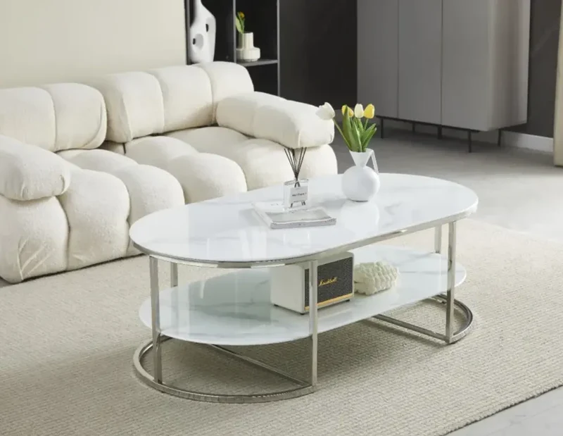 Table Basse LEILA Marbre blanc argent