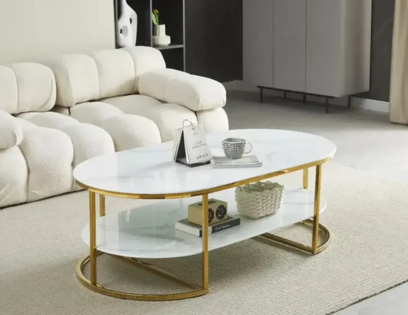 Table Basse LEILA Marbre blanc or