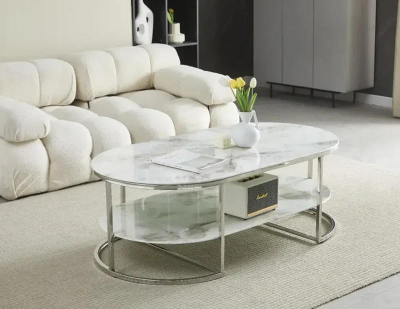 Table Basse LEILA Marbre beige argent