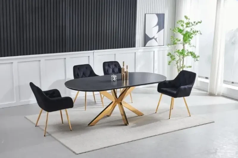 Table à manger OPHELIA noir pied or 150cm
