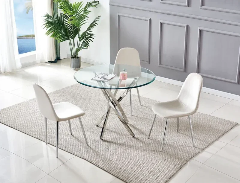 Jessy Table à manger Ronde 100cm en verre pied argent