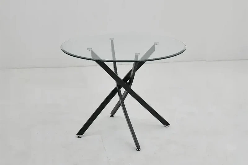 Jessy Table à manger Ronde 100cm en verre pied noir