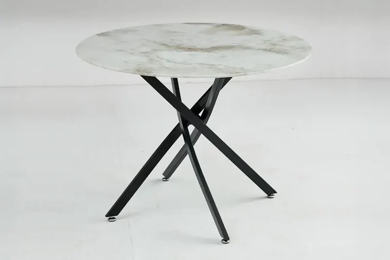 Jessy Table à manger Ronde 100cm marbre beige pied noir