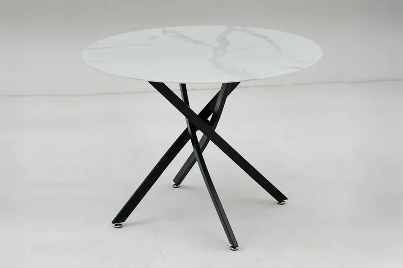 Jessy Table à manger Ronde 100cm marbre blanc pied noir