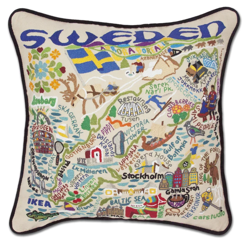 Sweden Hand Embroidered CatStudio Pillow