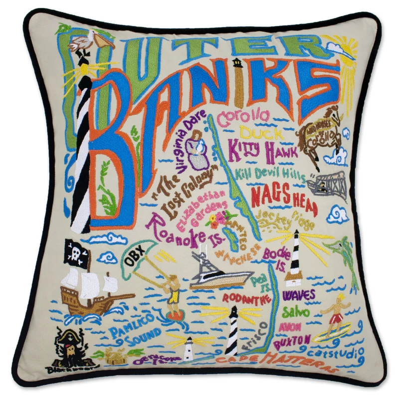 Outer Banks Embroidered CatStudio Pillow
