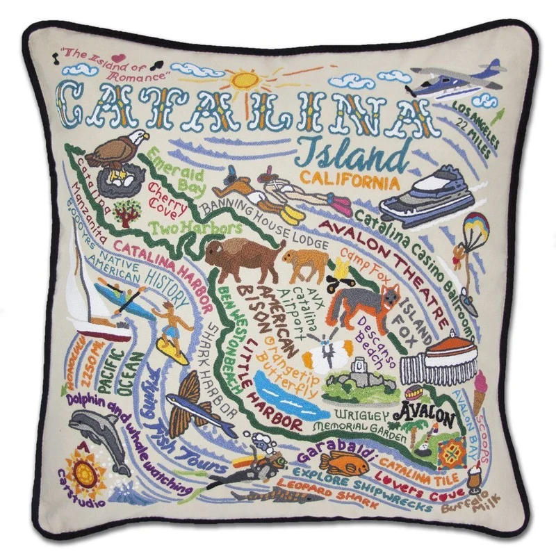 Catalina Island Embroidered CatStudio Pillow