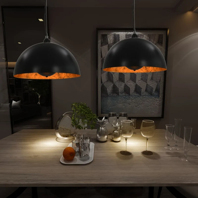 vidaXL Plafondlampen 2 st halfrond E27 40 cm zwart en goudkleurig