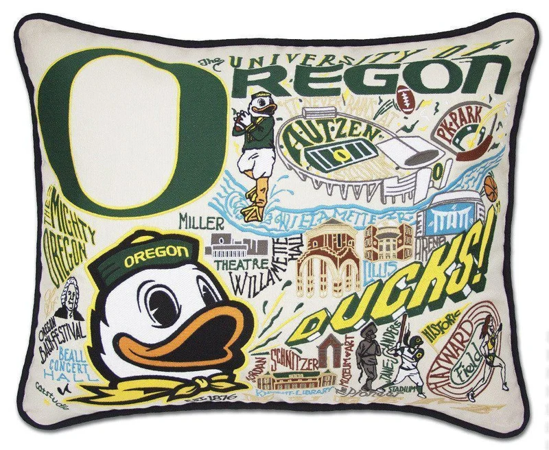 University of Oregon Embroidered CatStudio Pillow