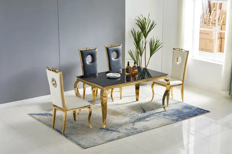 Table à Manger BAROQUE marbre noir pied or