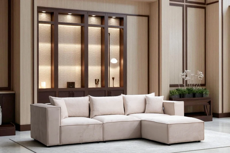Canapé Modulable Élégance Velours 3+1 Pouf
