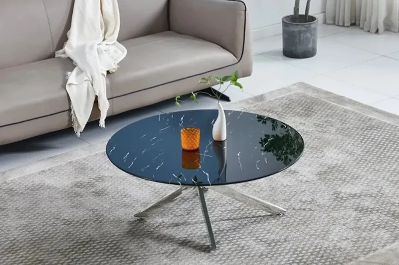 Jessy Table Basse en marbre noir argent