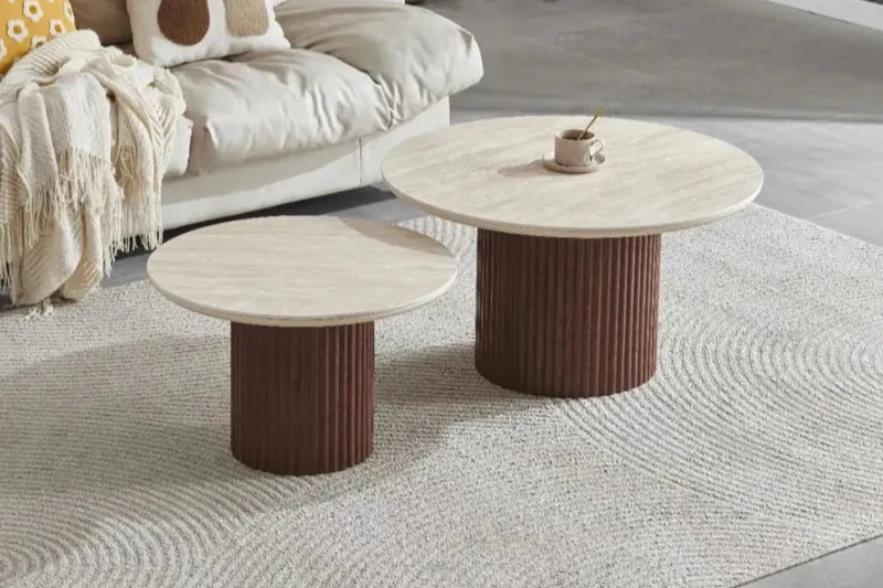 Table basse Duo Travertin x Noyer