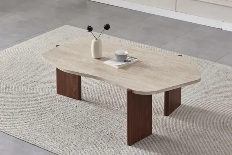 Table Basse ZIRA travertin x noyer
