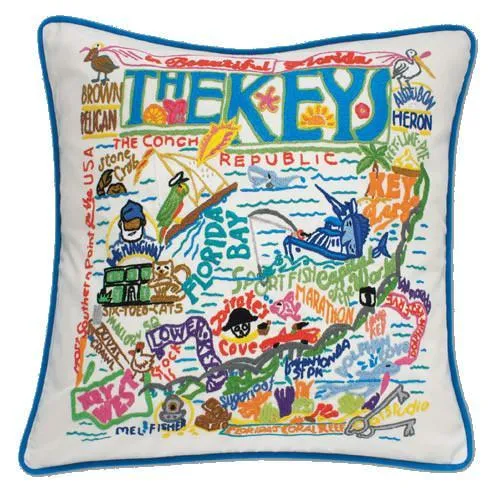 Florida Keys Hand Embroidered CatStudio Pillow
