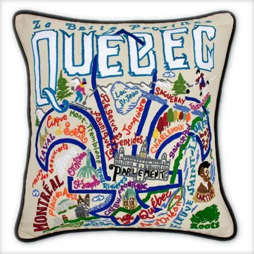 Quebec Hand Embroidered CatStudio Pillow