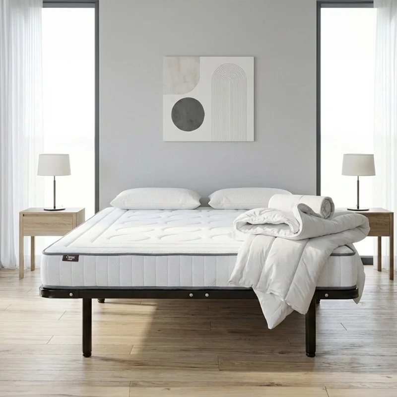 Prêt-à-dormir CRISTAL avec Cadre à lattes, Couette, Oreillers et Protège-matelas