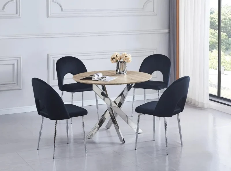 Chaise TEDDY noir pied argent