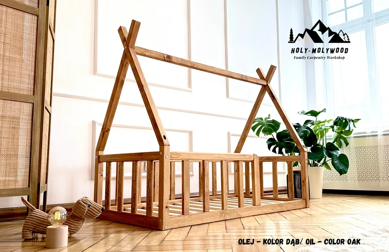 Montessori floor Teepee Toddler Bed for kids - Color Oak oil