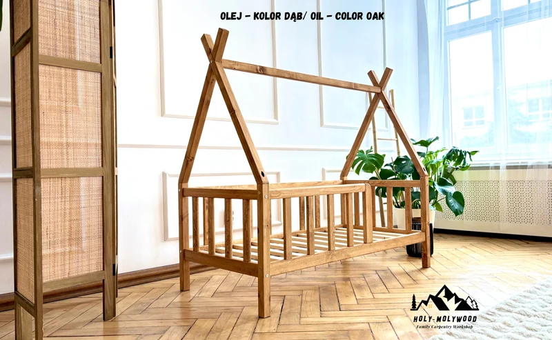 Montessori Teepee Toddler Bed with Legs – Low Wooden Bed, Color Oak Oil