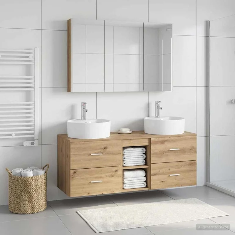 vidaXL Badkamermeubel Set 4 st Betongrijs Bewerkt hout en glas