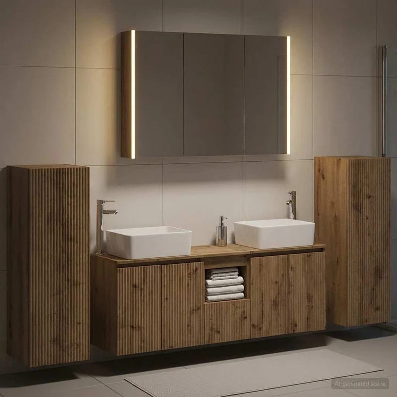 vidaXL Badkamermeubel Set 6 st Artisanaal eiken Bewerkt hout en glas
