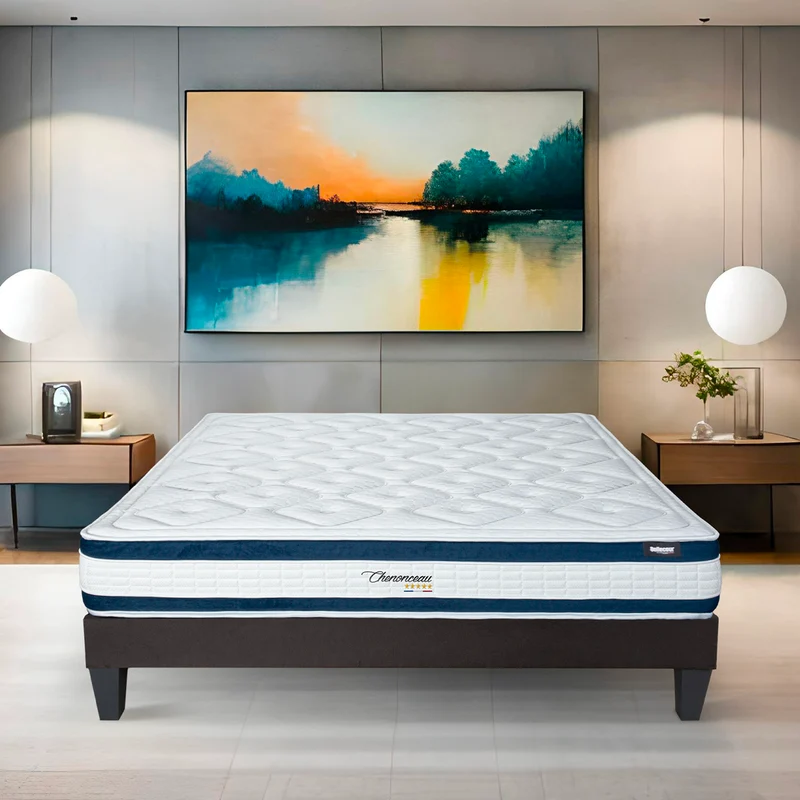 Ensemble Chenonceau - Matelas mémoire de forme 26 cm + Sommier bois - Accueil moelleux, soutien ferme