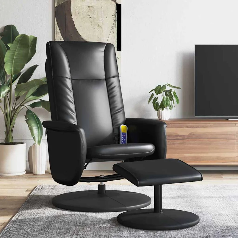 vidaXL Massagestoel verstelbaar met voetenbankje kunstleer zwart