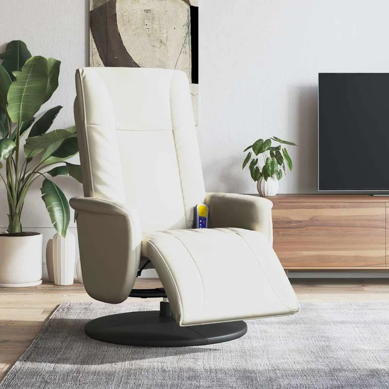 vidaXL Massagestoel verstelbaar met voetensteun kunstleer crèmekleurig