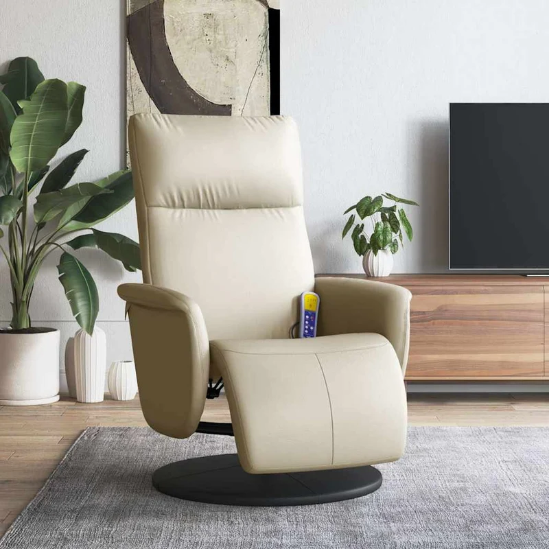 vidaXL Massagestoel verstelbaar met voetensteun kunstleer crèmekleurig