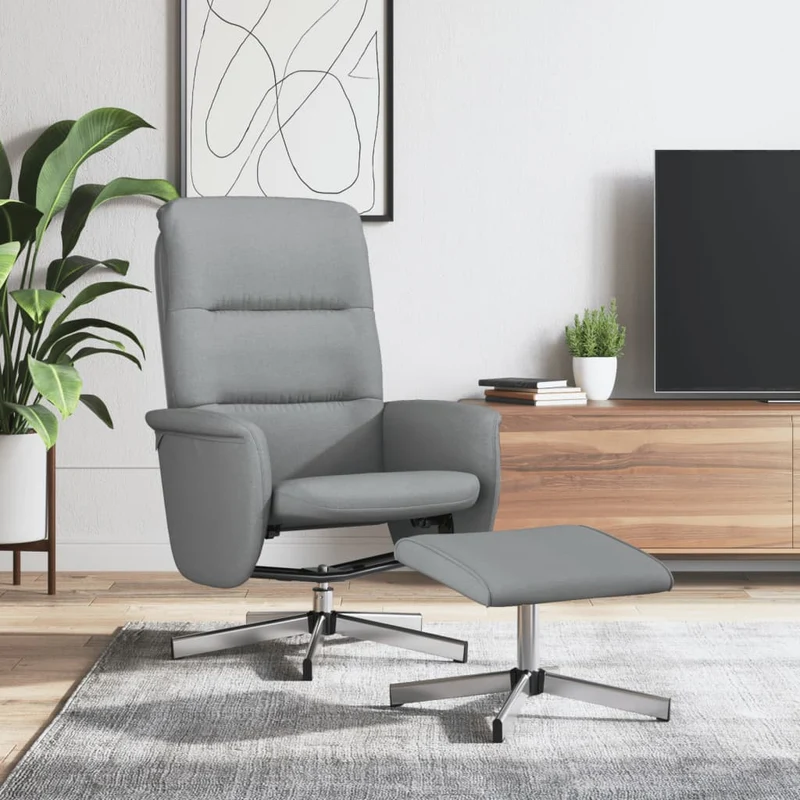 vidaXL Fauteuil verstelbaar met voetenbankje stof lichtgrijs