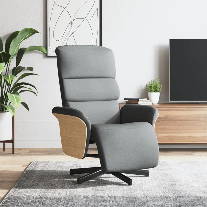 vidaXL Fauteuil verstelbaar met voetensteun stof lichtgrijs