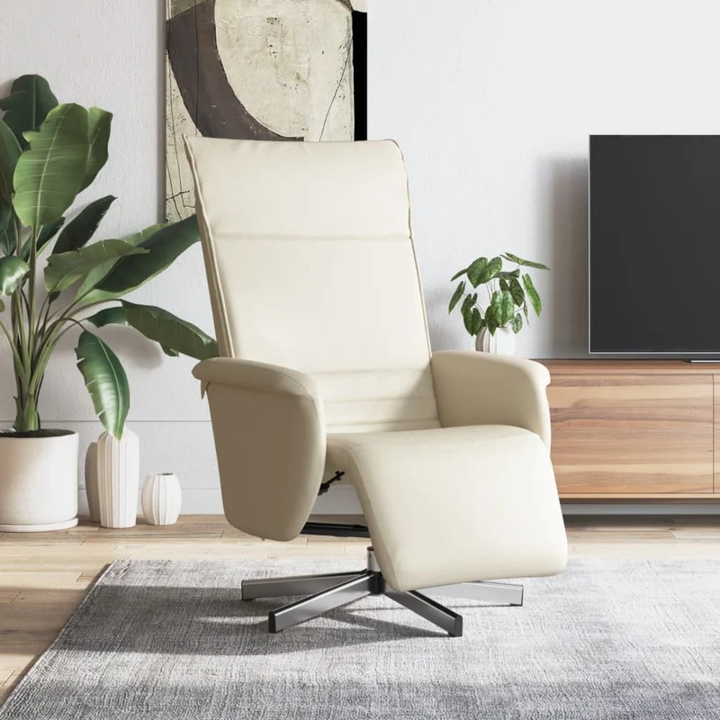vidaXL Fauteuil verstelbaar met voetensteun kunstleer crèmekleurig