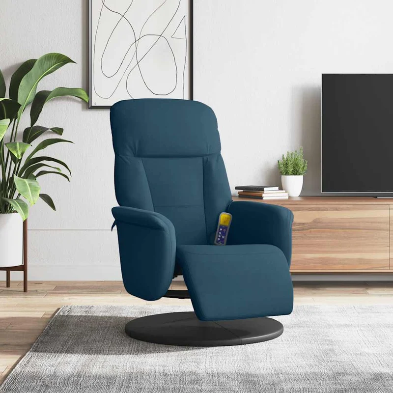 vidaXL Massagestoel verstelbaar met voetensteun fluweel blauw