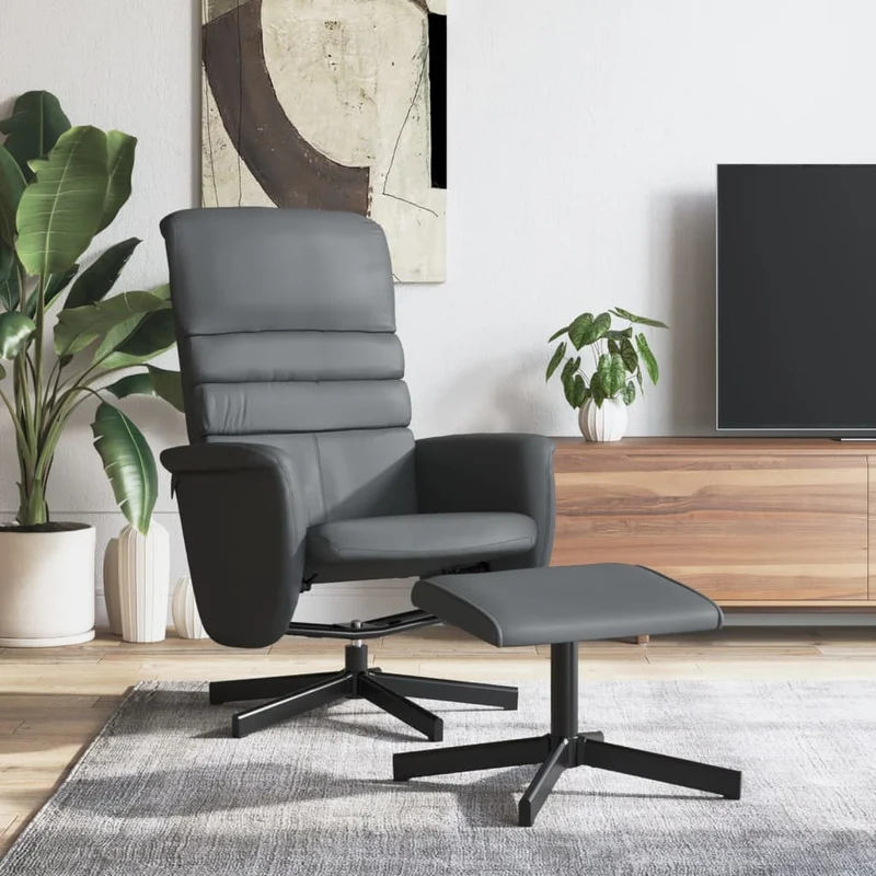 vidaXL Fauteuil verstelbaar met voetenbankje kunstleer grijs