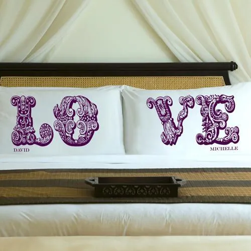 Whimsical Wine LOVE Connection Couples Personalized Pillow Case Set