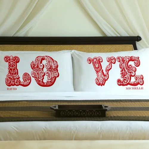 Romantic Red LOVE Connection Couples Personalized Pillow Case Set