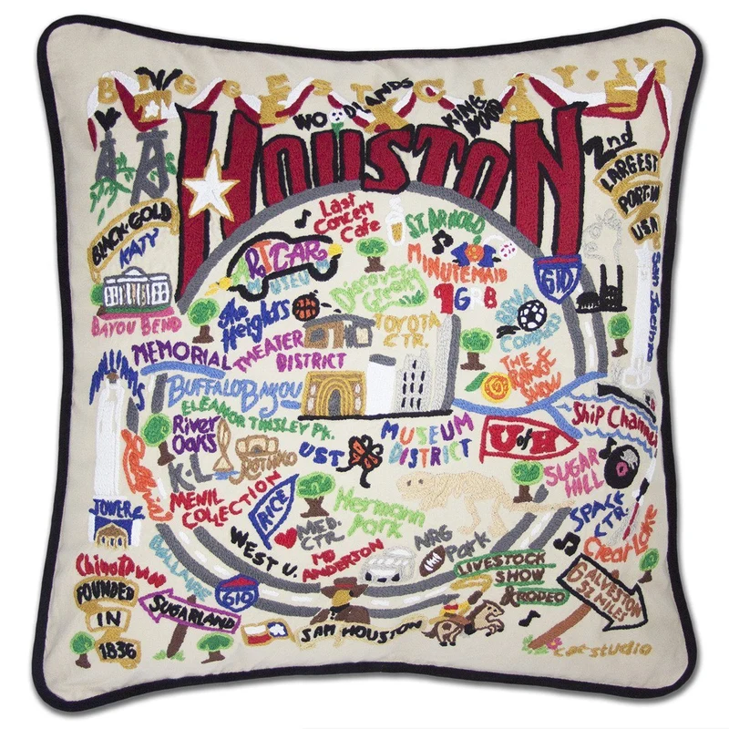 Houston Embroidered CatStudio Pillow