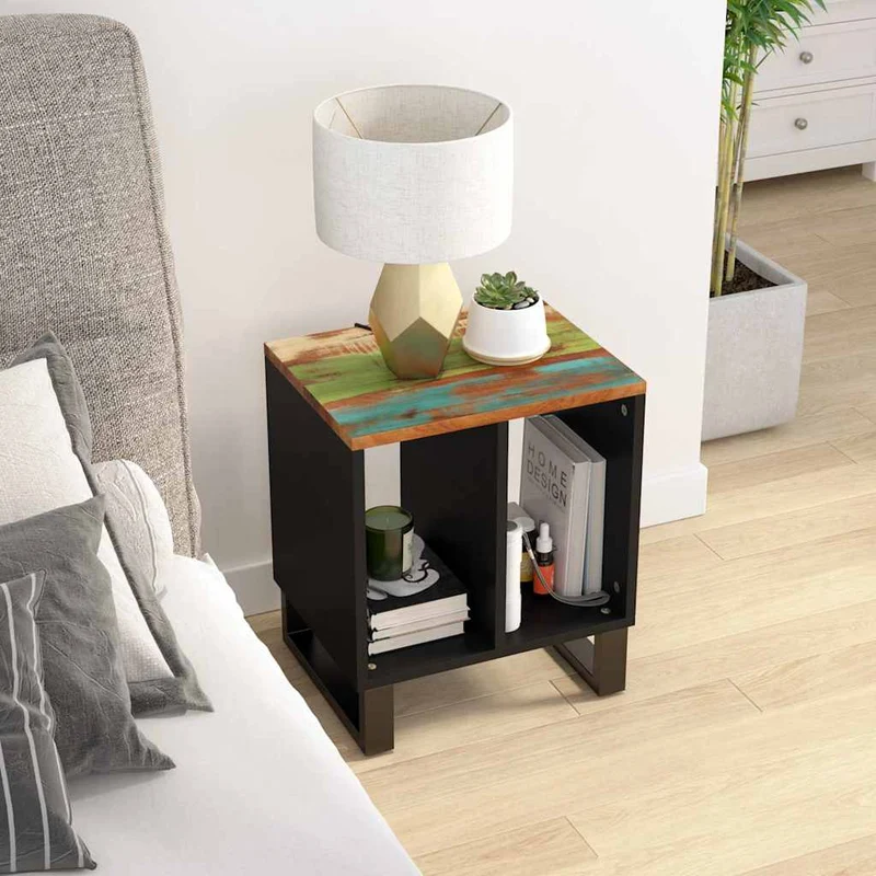 vidaXL Bijzettafel 40x31x46 cm massief mangohout en bewerkt hout