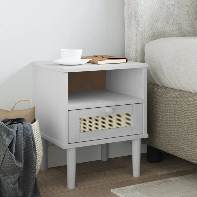 vidaXL Nachtkastje SENJA rattan-look 40x35x48 cm grenenhout bruin
