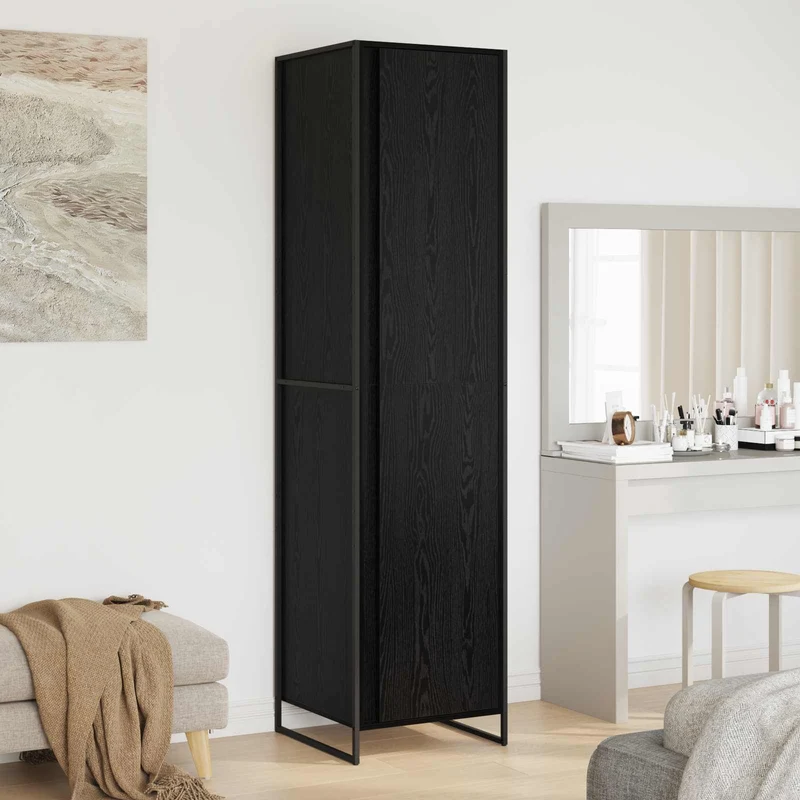 vidaXL Kast met opslag 2 pcs Zwart Eiken 50 x 50 x 200 cm Bewerkt hout