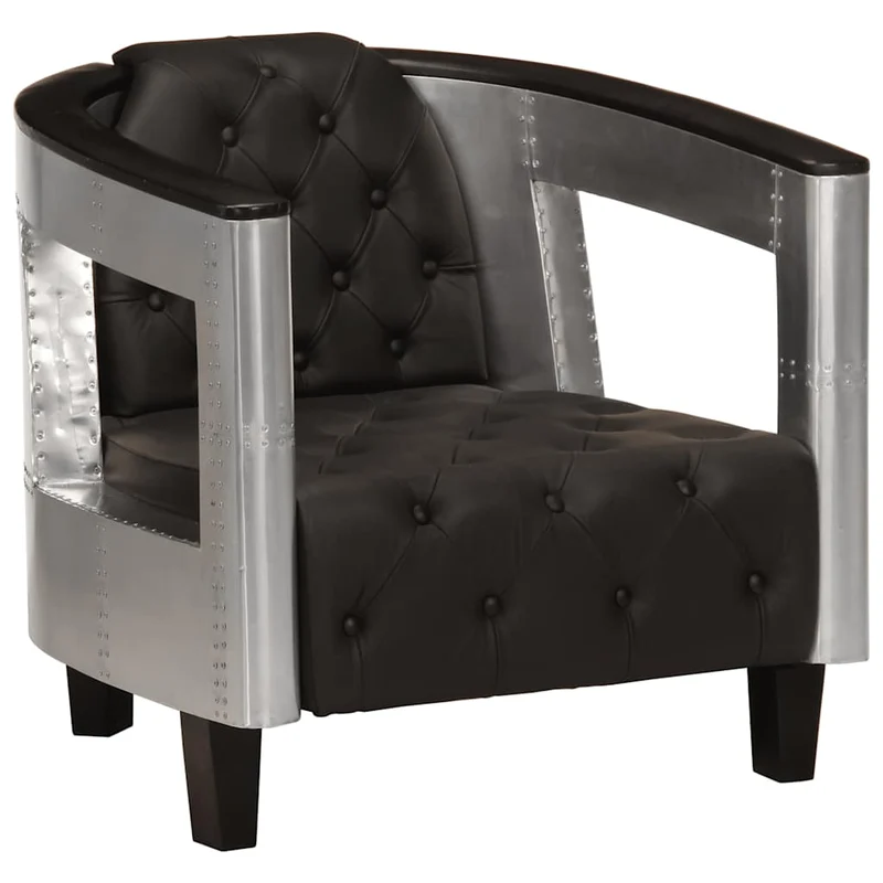 vidaXL Fauteuil luchtvaartstijl echt leer zwart