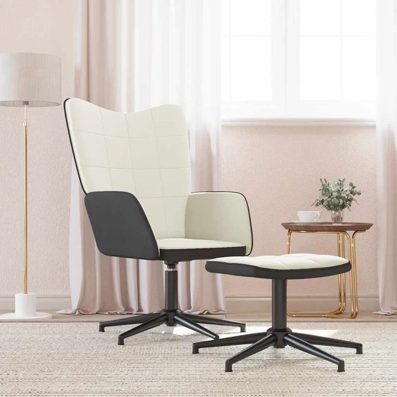 vidaXL Relaxstoel met voetenbank fluweel en PVC crèmewit