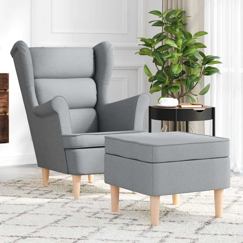 vidaXL Fauteuil met voetenbankje stof lichtgrijs