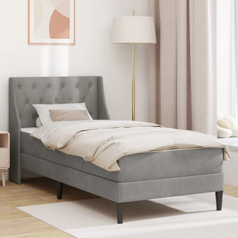 vidaXL Bedframe met matras Wandgemonteerd 2 pcs Lichtgrijs Fluweel
