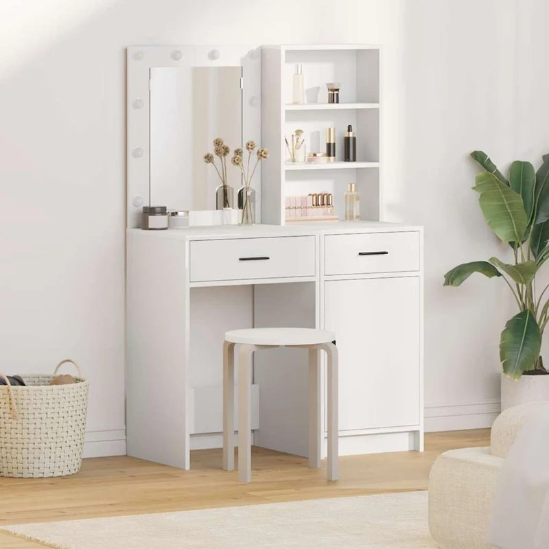 vidaXL Dressing tafel set met LED met lade 2 pcs Wit Bewerkt hout