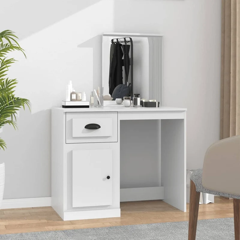 vidaXL Kaptafel met spiegel 90x50x132,5 cm bewerkt hout wit