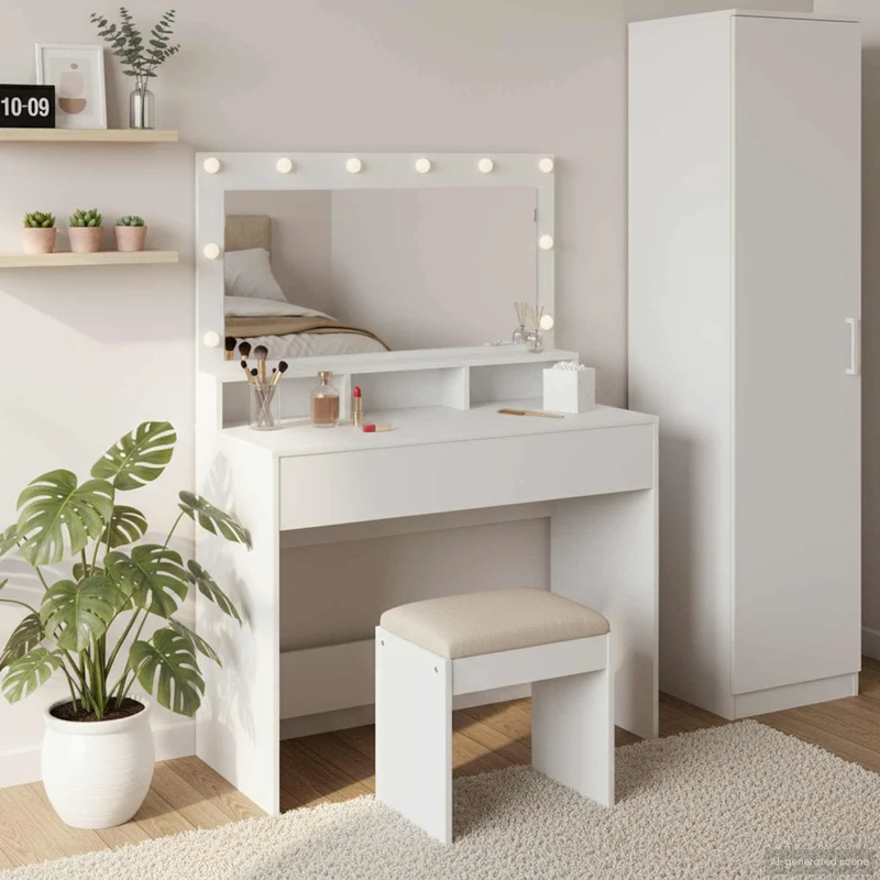 vidaXL Kaptafel met spiegellichten Wit 100 x 41 x 135 cm Bewerkt hout